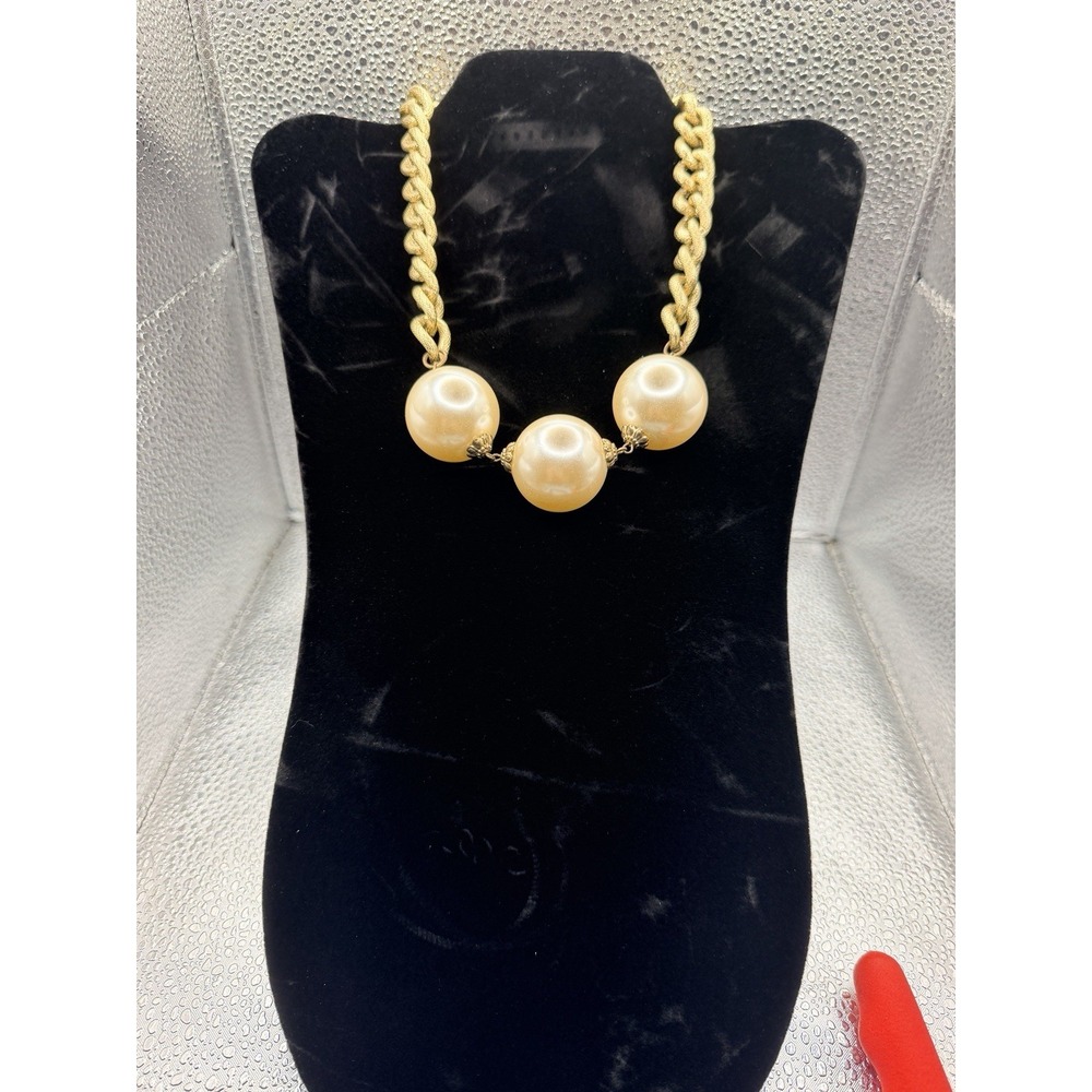 Vintage Goldtoned 3 Cream Faux Pearl Necklace 18" With 2" Ext Ornate Filigree